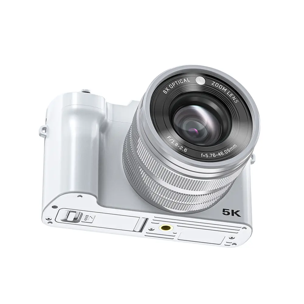 Songdian Appareil photo numérique Objectif zoom optique 8X 5K 64 MP Appareil photo à double objectif Vision nocturne en couleur Pour étudiants adolescents débutants - Blanc