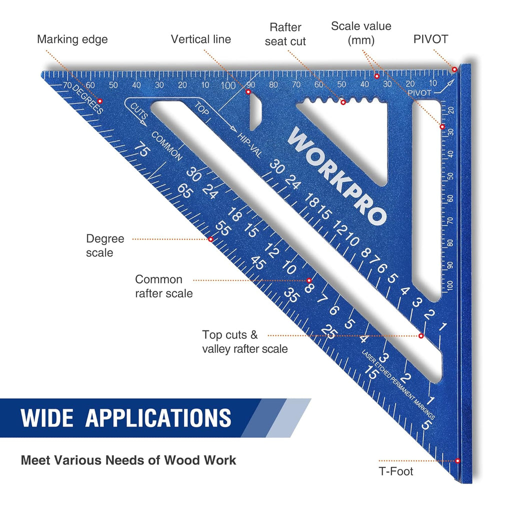 WORKPRO Équerre à 90° en aluminium 180 mm, outil de mesure pour menuisier