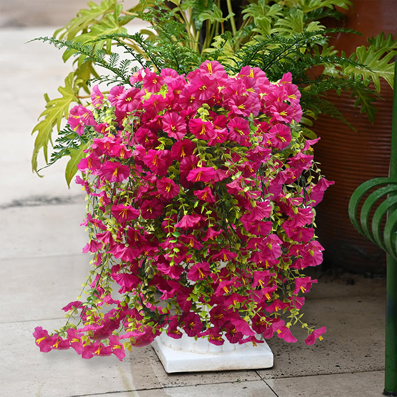 Yuejia Lot de 4 bouquets suspendus de fleurs artificielles en soie liseron rose - 75 cm