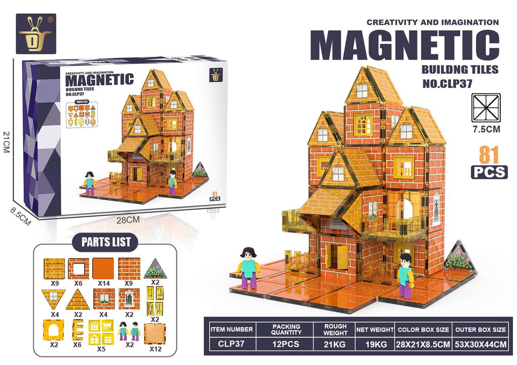 XINQIYUAN Jouet Éducatif Dalles Magnétiques Billes Magnétiques Enfant Set de Blocs de Construction Assemblage Dalles Thème Villa 7.5cm 81pièces [Mélange aléatoire – Couleurs issues