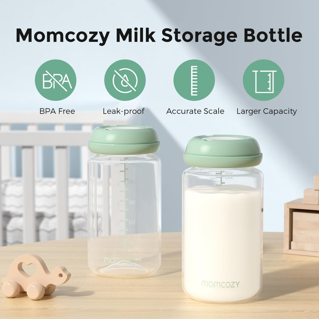 Momcozy Accessoire Pichet de Congélation pour Lait Maternel - Bouteilles de Conservation KA01 (4 Pièces, Vert)