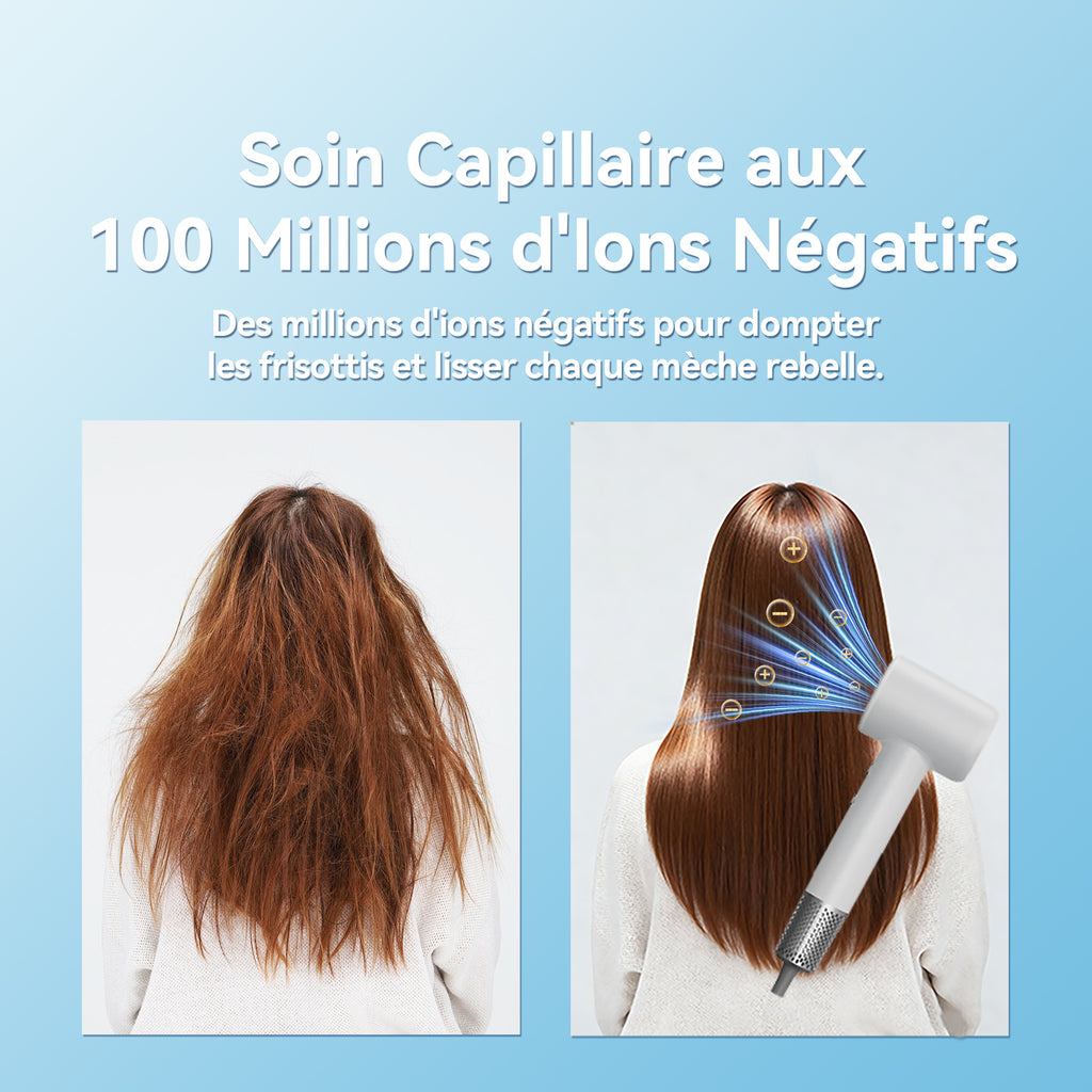 Huikeda Sèche-cheveux à haute vitesse 110 000 tr/min, ionique avec moteur sans balais, séchage rapide 1500 W avec embout magnétique à 360°