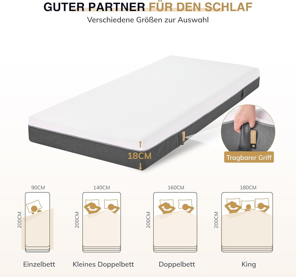 Matelas EGO HOME 160 x 200 cm, Hauteur 18 cm, Mousse Froide H3 à 3 Couches, Utilisable des Deux Côtés – Soulage la Pression, Élasticité Ponctuelle, Respirant, Ergonomique pour le Dos