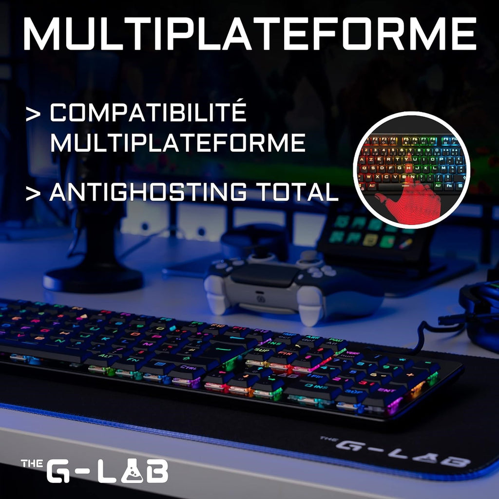 THE G-LAB Keyz Platinum Clavier Gaming Mécanique (Switch Rouge) Filaire RGB, Taille Complète - AZERTY - Noir