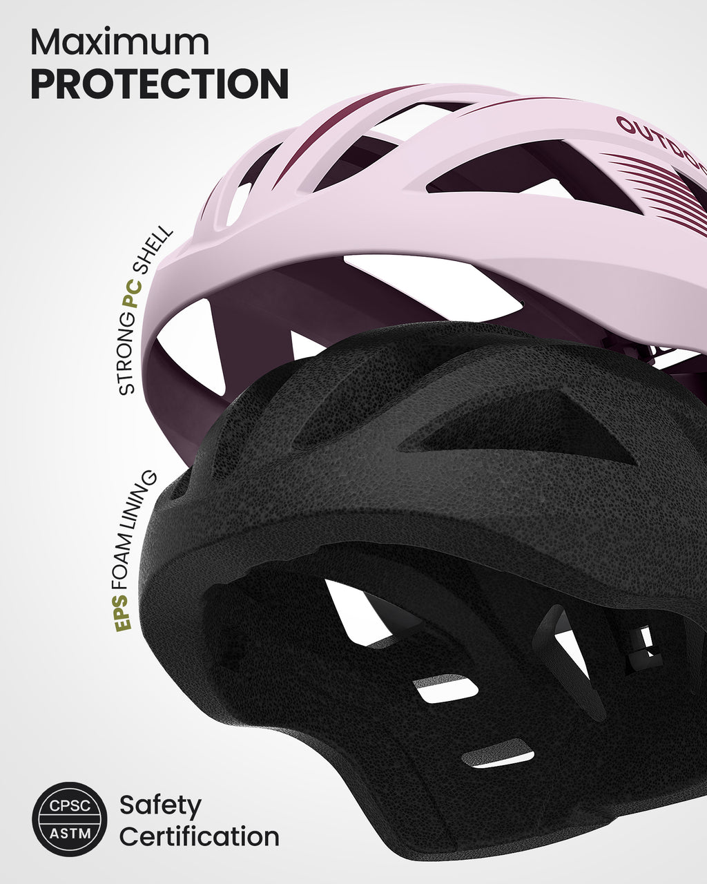 OutdoorMaster Casque de vélo RhinoUrban avec lunettes et éclairage Rose L 58-61 cm