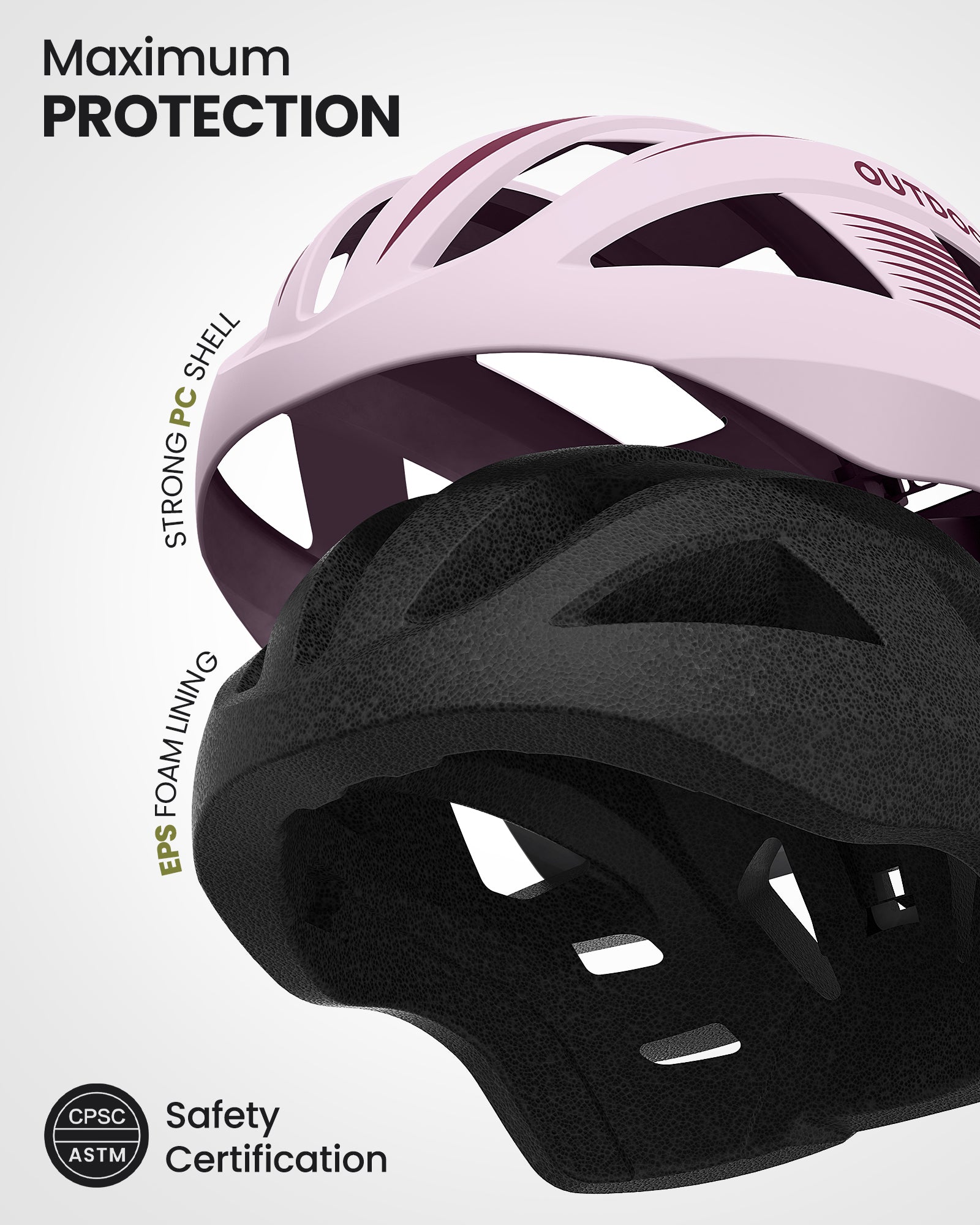 OutdoorMaster Casque de vélo RhinoUrban avec lunettes et éclairage Rose L 58-61 cm