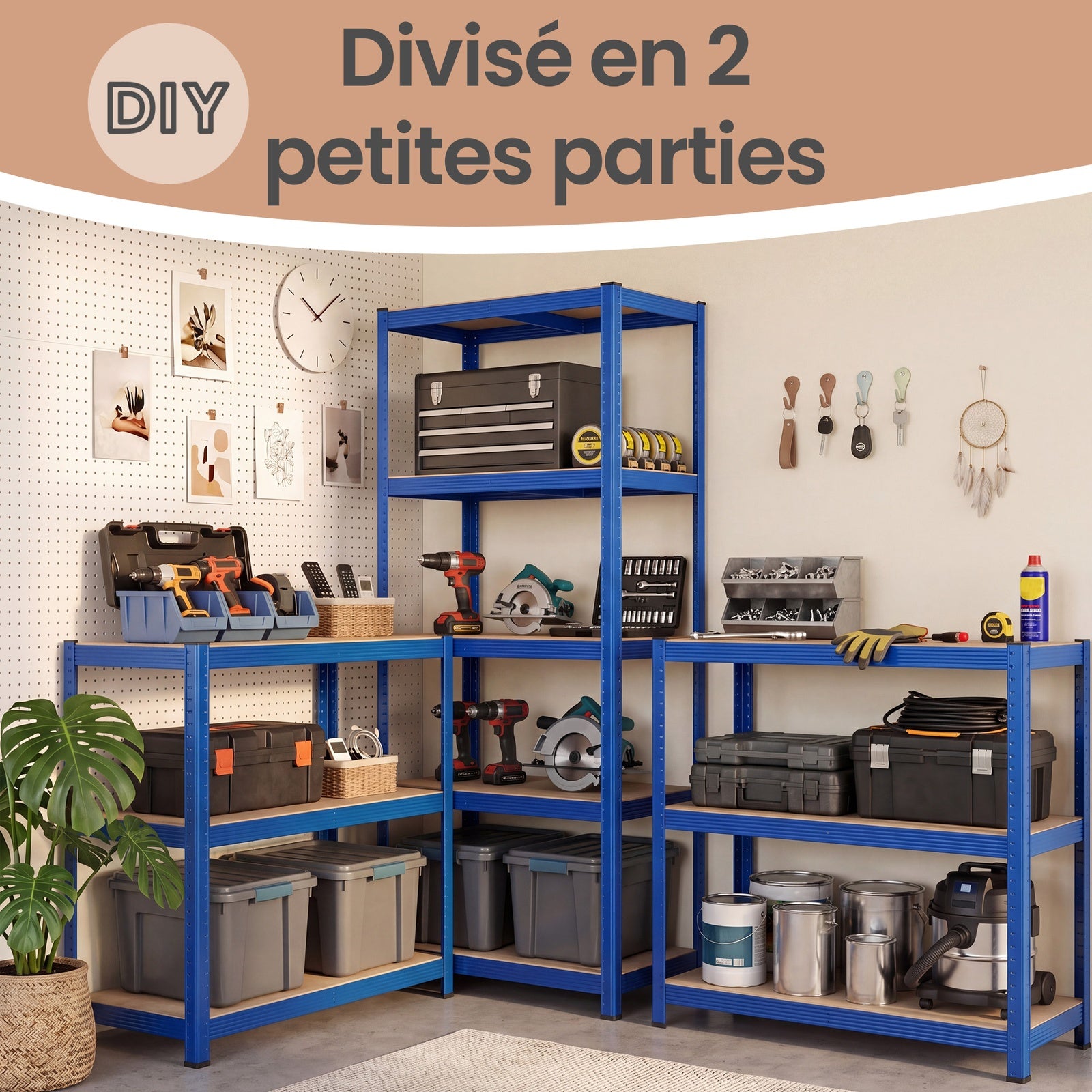 Ochama Étagère de rangement en acier à 5 niveaux, Montage sans outils, Pour garage et abri, Capacité de charge 600 kg, 50 x 100 x 200 cm, Bleu