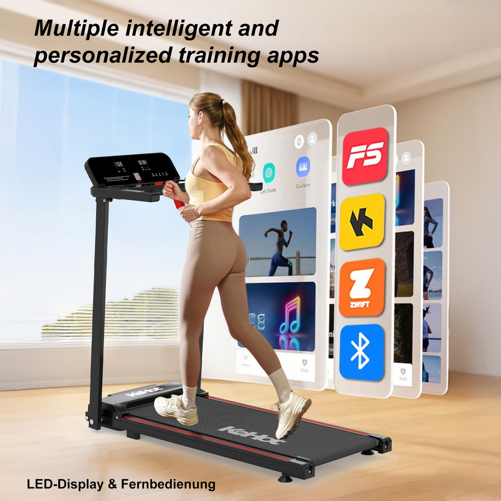 KEHOT SL-Q30 Tapis de course pliable avec vitesse réglable 1 à 12 km/h, courroie 375 × 945 mm, alimentation 220-240 V et compatible Bluetooth/FITSHOW/KINOMAP/ZWIFT