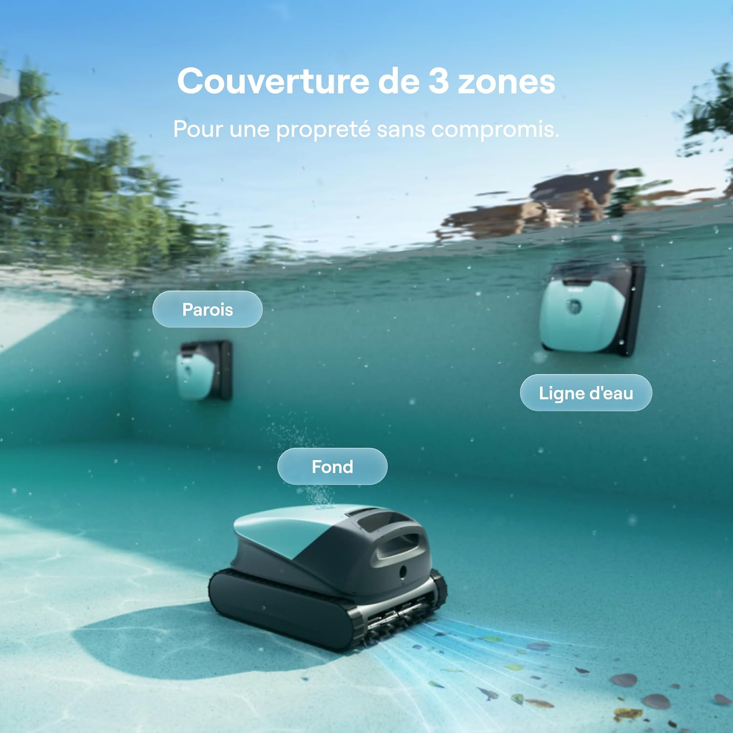 Robot Nettoyeur de Piscine Sans Fil Beatbot M10 Version - Fond/Murs/Ligne d'Eau/Plages Sous-marines, Aspiration 25700 L/h, Stationnement Intelligent sur la Ligne d'Eau, Filtre 5 L
