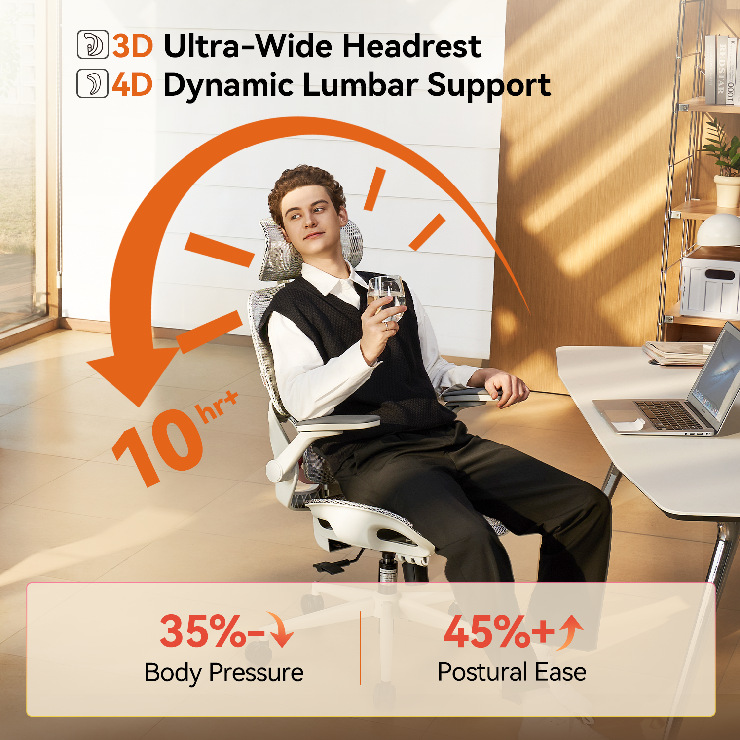 SIHOO B100 Ultra Chaise de Bureau Ergonomique, Chaise de Bureau en Maille avec Soutien Lombaire Adaptatif, Chaise d’Ordinateur avec Large Appui-Tête, Chaise de Bureau avec Accoudoirs Relevables et Pivotants à 360°, Gris Clair