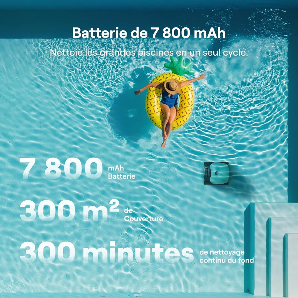 Robot Nettoyeur de Piscine Sans Fil Beatbot M10 Version - Fond/Murs/Ligne d'Eau/Plages Sous-marines, Aspiration 25700 L/h, Stationnement Intelligent sur la Ligne d'Eau, Filtre 5 L