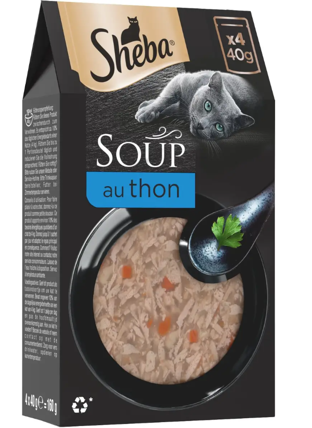 SHEBA Soupe pour Chat Filets de Thon et de Poulet (Sachets 4 x 40g)