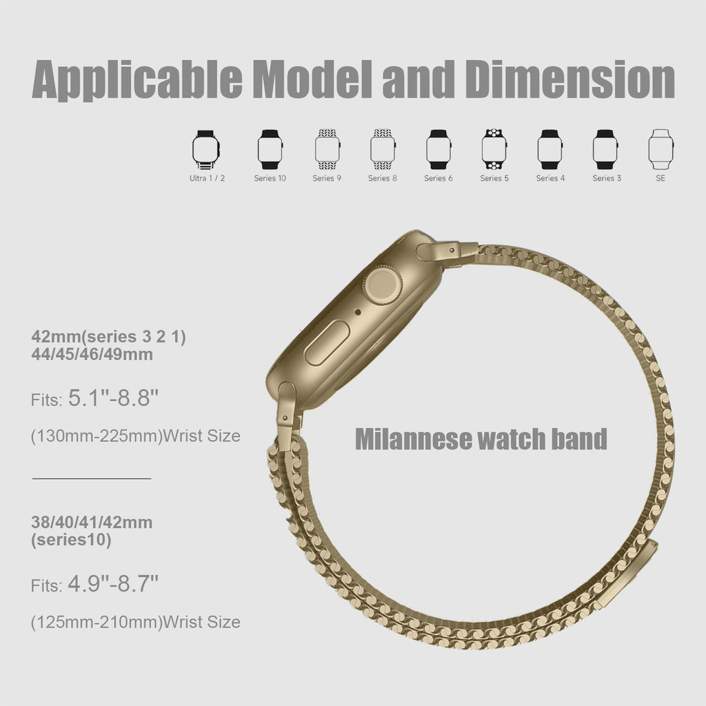 Uni-unzeit Bracelets pour Apple Watch 46 mm/45 mm/44 mm/49 mm + S3/2/1 42 mm, Or champagne, Cercle