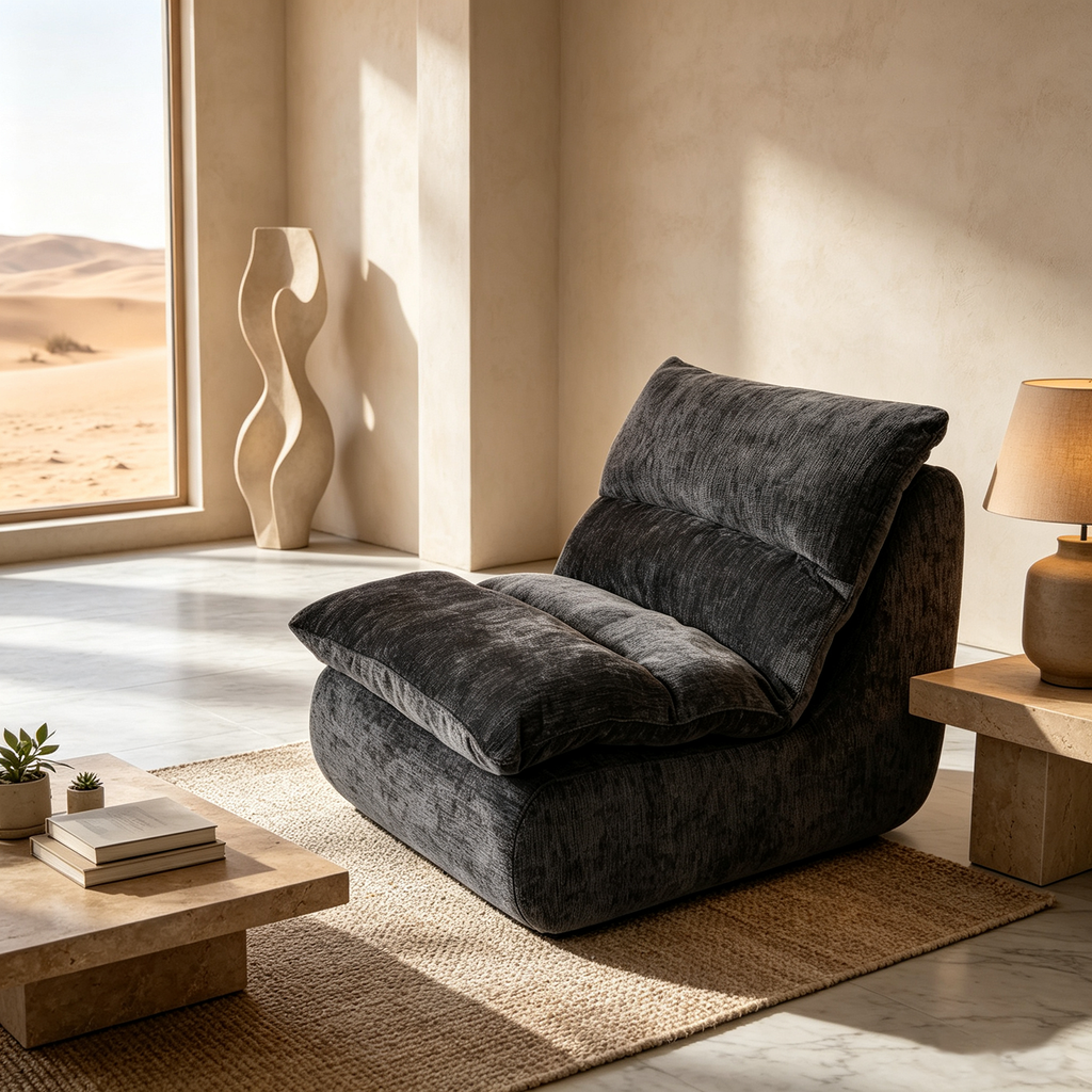 Un fauteuil à mémoire de forme haute densité, chaise de salon confortable en velours chenille, chaise de lecture détendue, pour salon, chambre, salle de jeux, noir
