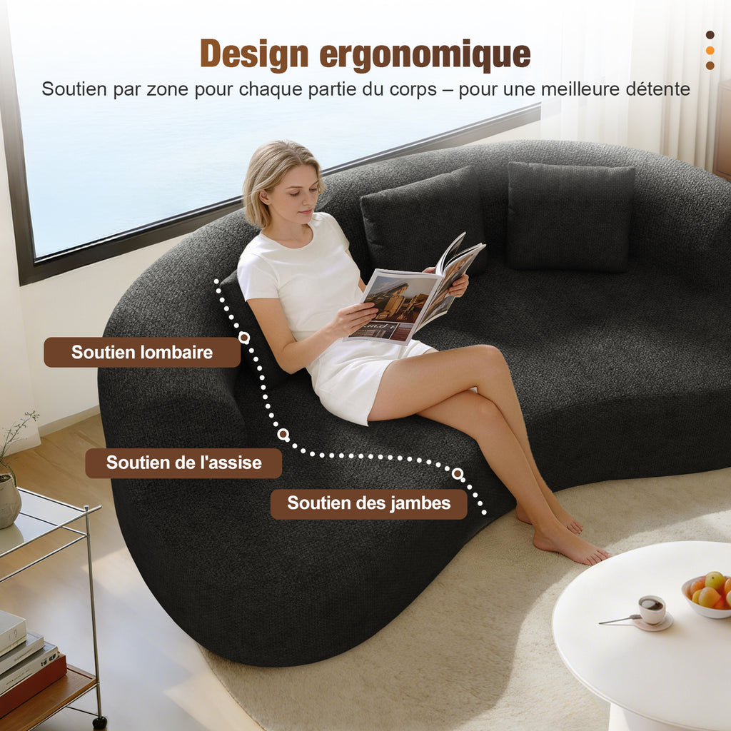 GTIMEX Canapé 2 places, Canapé modulable en chenille, 168 x 90 x 67 cm, Capacité de charge statique : 270 kg, Aucun assemblage requis, Canapé sans armatures, Canapé rembourré au design incurvé avec 3 coussins décoratifs pour salon et petits apparteme