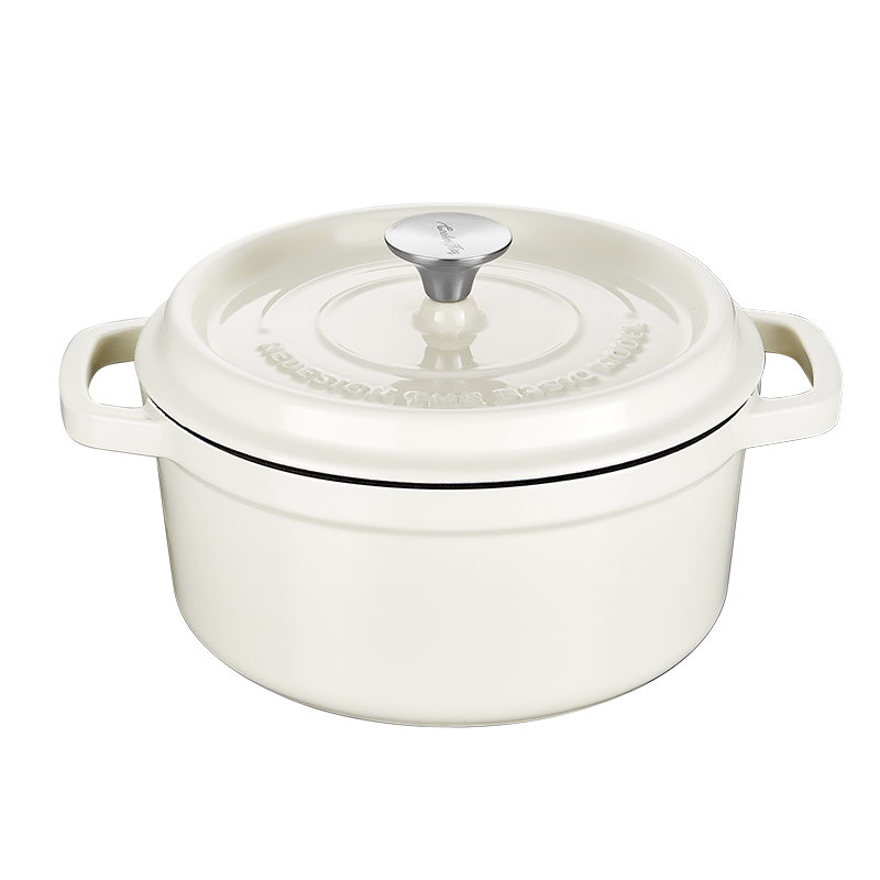 COOKER KING Chuanjia cocotte néerlandaise en fonte émaillée, robuste, chauffe uniforme, maintien de la chaleur longue, ustensile de cuisson, blanc amande, 24 cm