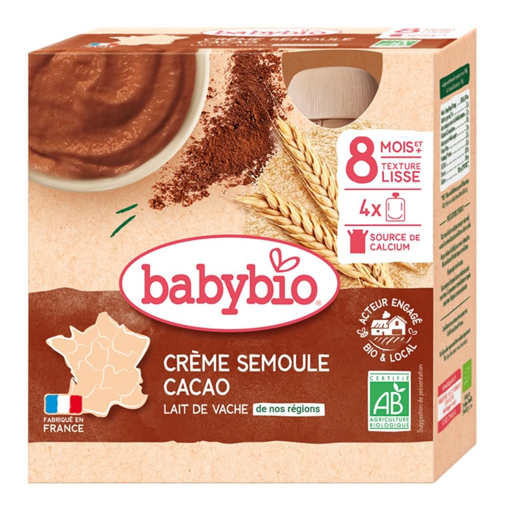 BABYBIO Gourde semoule cacao 4x85g