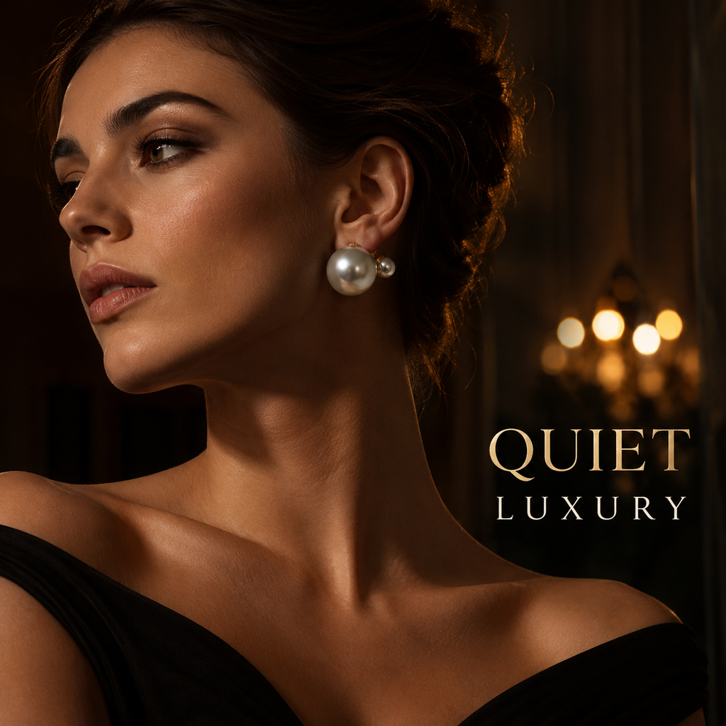 VoxorAI Boucles d'oreilles classiques à double perle Gris foncé avec deux perles des deux côtés Luxe léger Haute couture Nouveautés de niche 6 mm et 14 mm