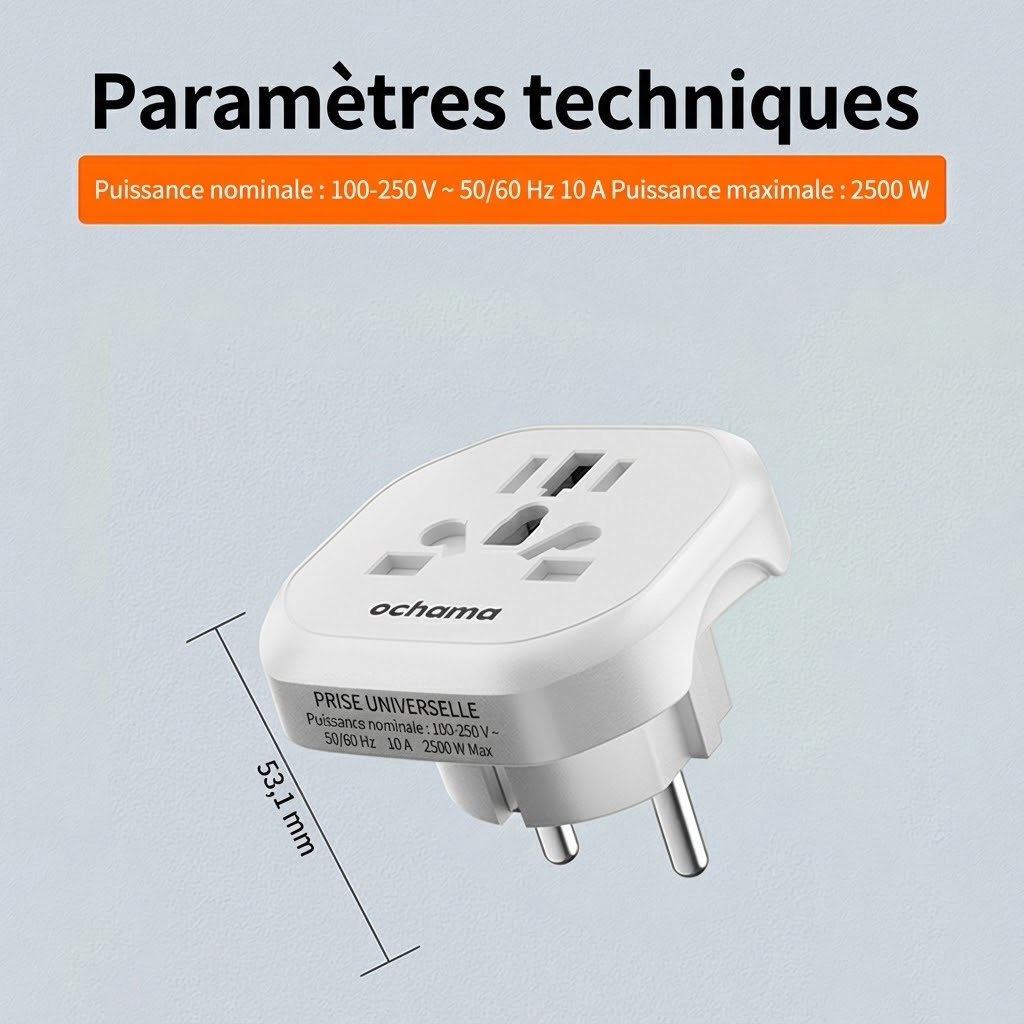 ochama Adaptateur de Voyage Universel vers Prise Européenne, Convertisseur de Prise Multi-Pays pour France et Europe, Compatible Fiches USA, UK, Australie et Chine