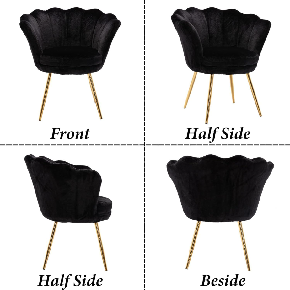 CHAIRUS Chaise d'appoint en velours en forme de pétale avec pieds dorés - Noir