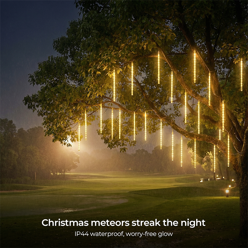 M.TK Guirlande Lumineuse Pluie de Météores avec 15 Tubes 720 LED Gouttes de Pluie Étanches Effet Chute de Neige pour Sapin de Noël (Blanc Chaud)