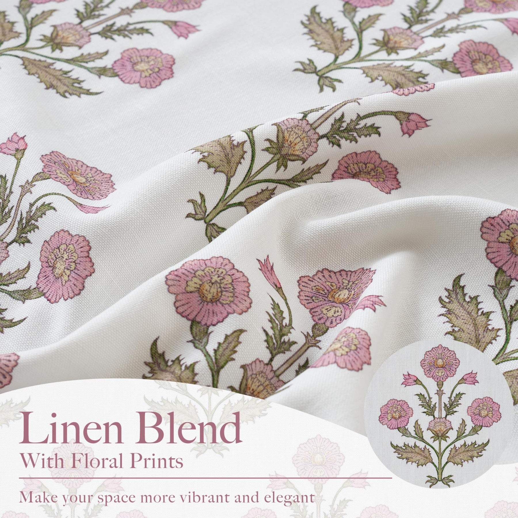 PONY DANCE Rideaux en Lin Floral Imprimé Motif Rose pour Chambre de Fille Chambre Bébé, Bohème Maison de Campagne Rideaux de Fenêtre Transparents Aesthétique Filtrant la Lumière
