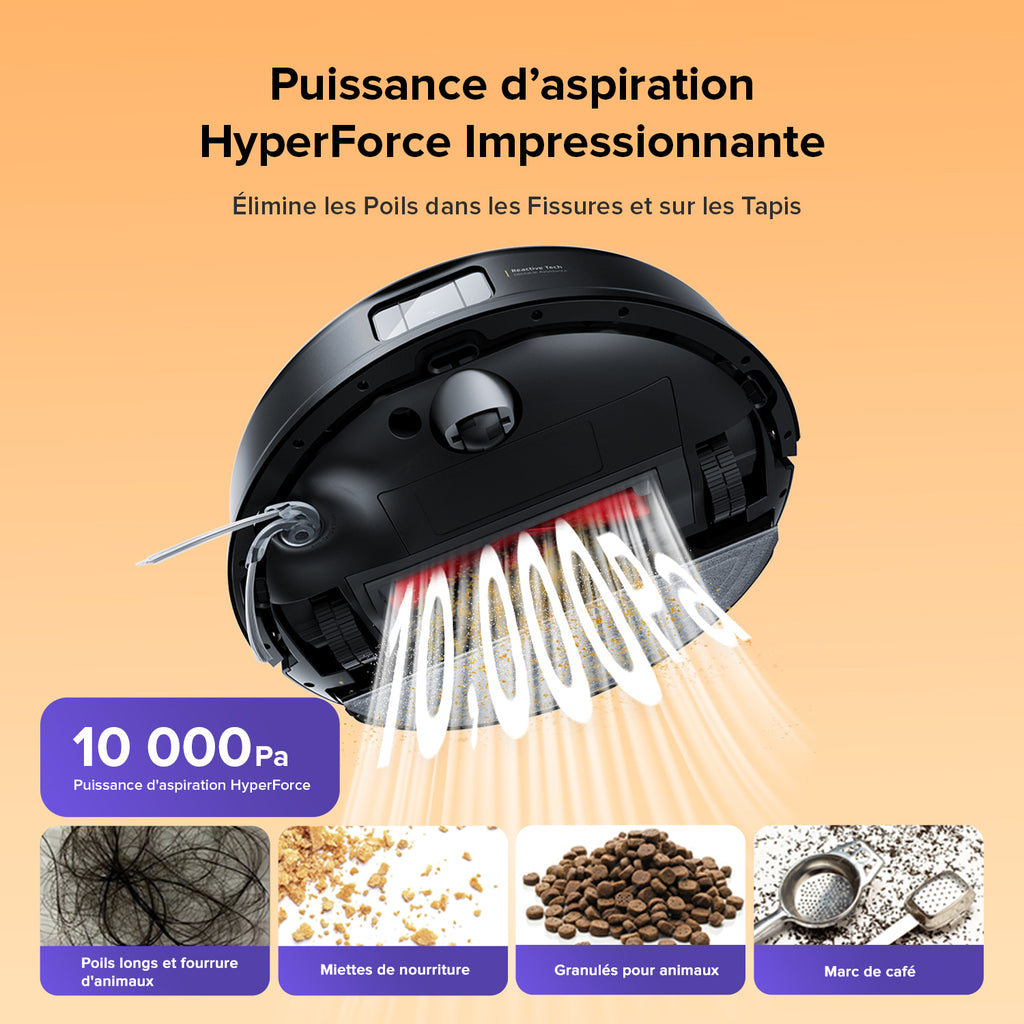 Kit aspirateur robot Roborock Q10 S5 avec fonction de lavage, Puissance d'aspiration HyperForce de 10 000 Pa, Double système anti-emmêlement, Lavage par soulèvement automatique