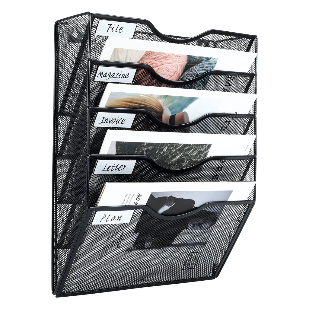 Senhoglb Porte-documents mural en maille A4 à 5 niveaux, Noir, Vente du Nouvel An, Meilleures idées cadeaux