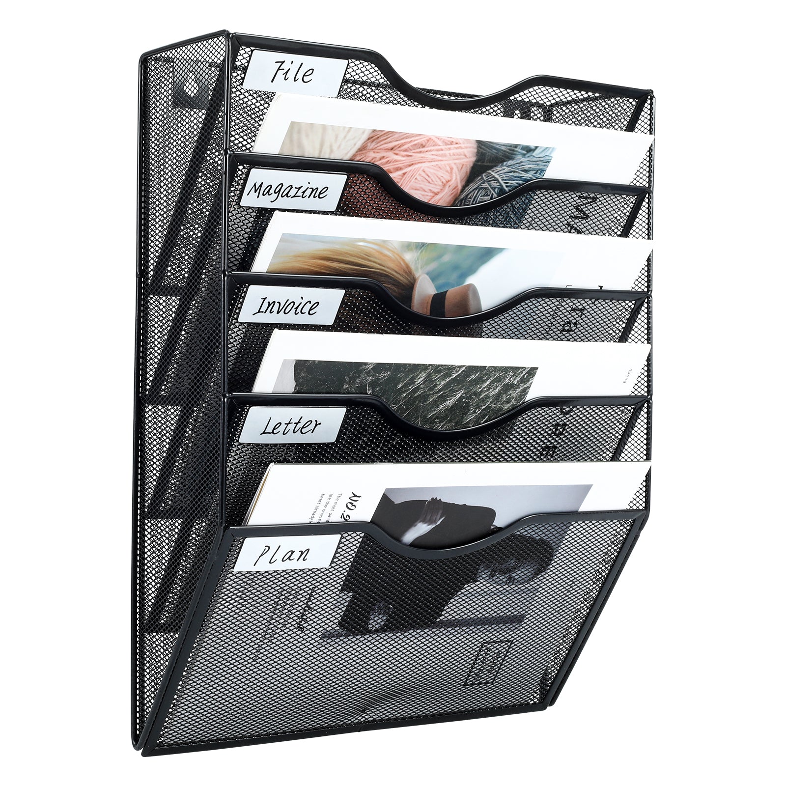 Senhoglb Porte-documents mural en maille A4 à 5 niveaux, Noir, Vente du Nouvel An, Meilleures idées cadeaux