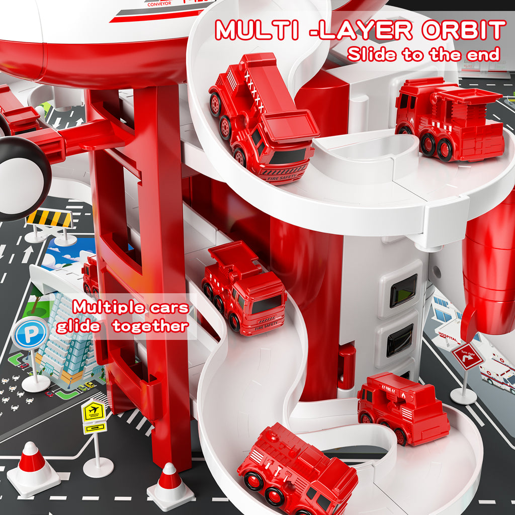 Jouet avion avec voitures de pompiers et tapis de jeu, avion avec lumières et sons pour garçons et filles