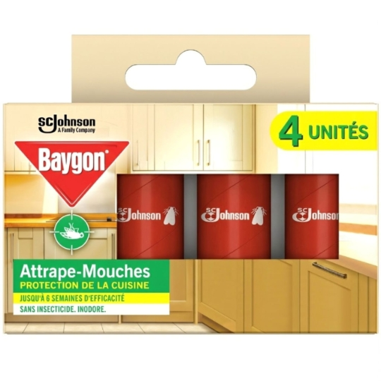 Baygon Ruban Piège Anti-Mouches, Sans Insecticide, Usage Intérieur, 4 Pièces