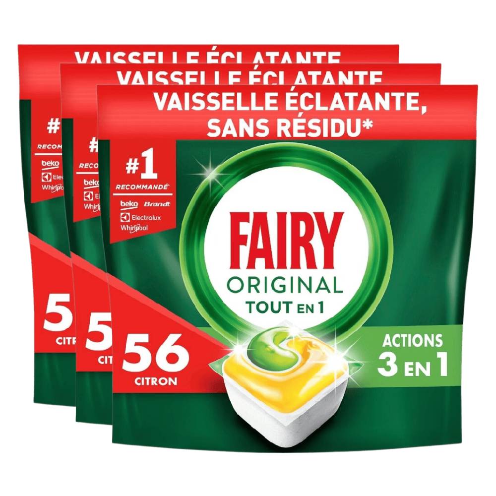 Fairy Tablettes Lave-vaisselle Tout-en-1 Citron 3 x X56 (= 168 Tablettes)