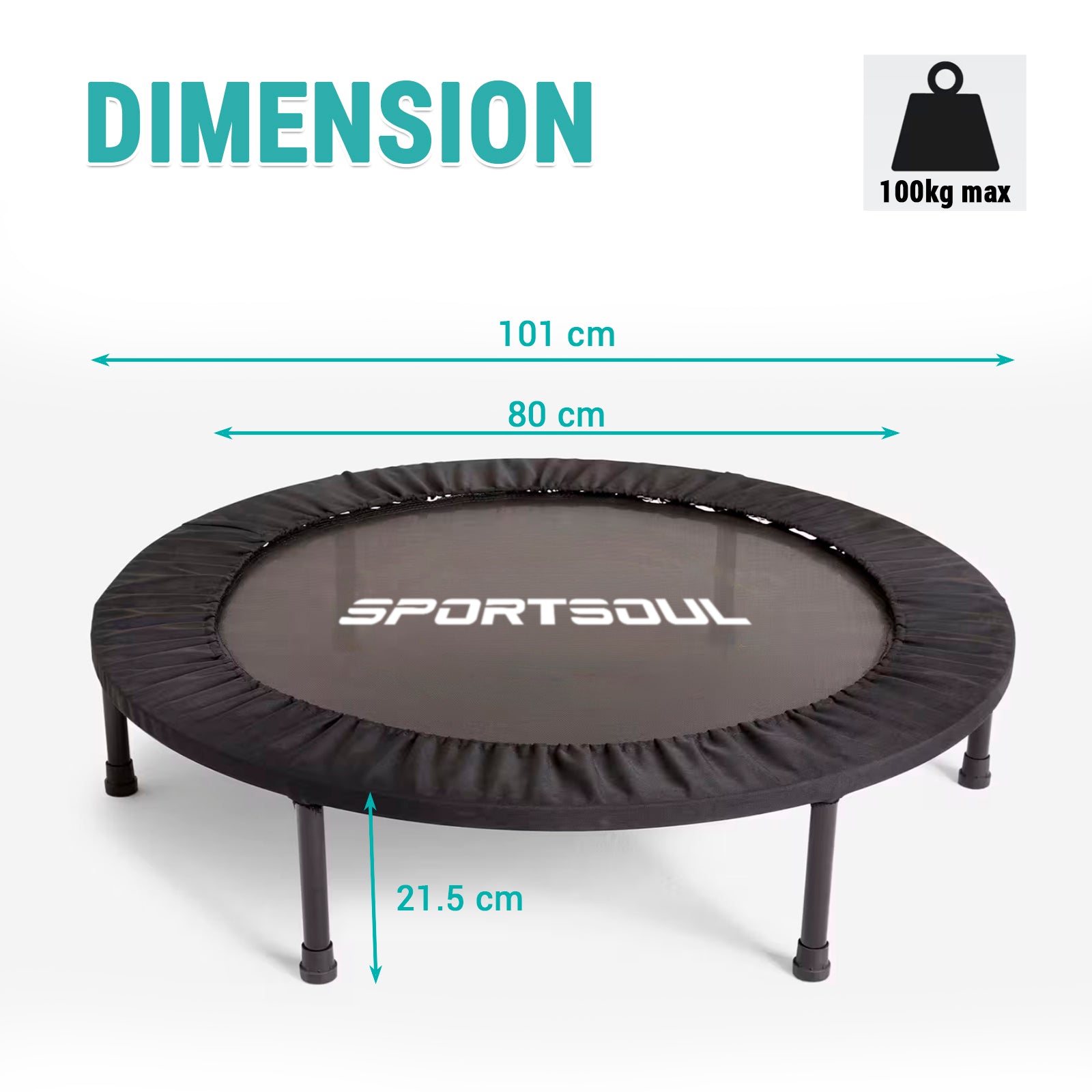 SPORTSOUL Trampoline rond à ressorts de 40 pouces, équipement de fitness compact et peu encombrant, charge maximale de 100 kg pour salle de sport à domicile