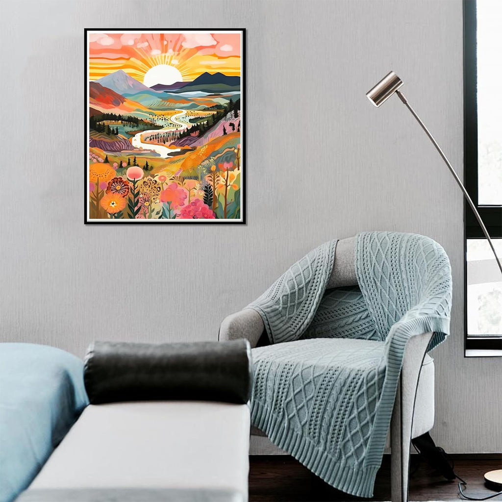 JU7CER Kit de Peinture aux Pierres Sunrise Diamond - Set d'Art Gem 5D Paysage pour Adultes | Décoration d'Intérieur et Artisanat 12×16 Pouces (30×40 cm)