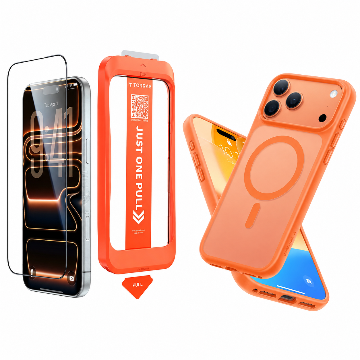TORRAS Install Master Screen Protector for iPhone 17 Pro Max, Clear + Guardian-Magnetic Case, Orange