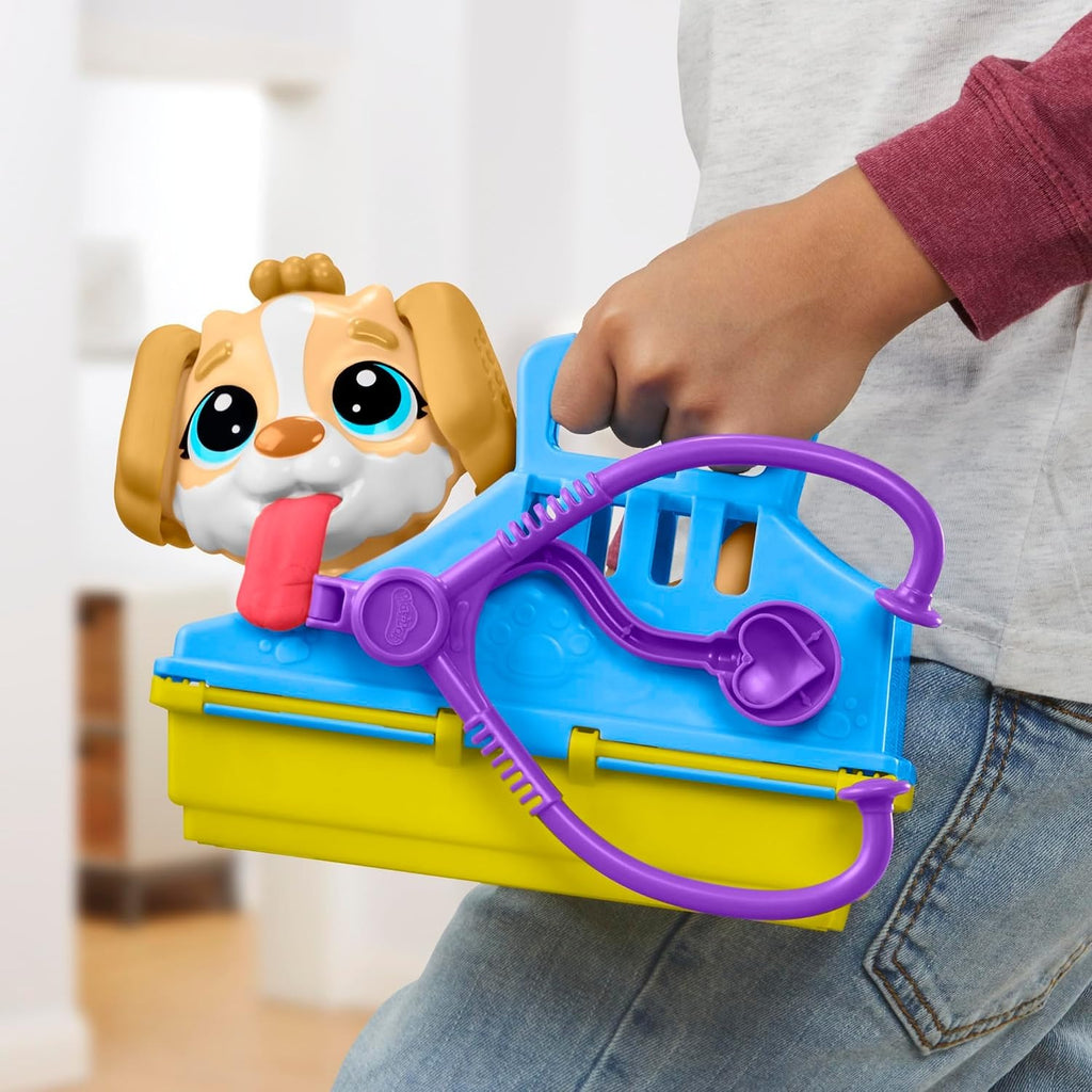Play-Doh Care 'n Carry Kit médical jouet vétérinaire avec figurine de chiot, 10 outils vétérinaires, transport pour animaux & 5 pots de Play-Doh