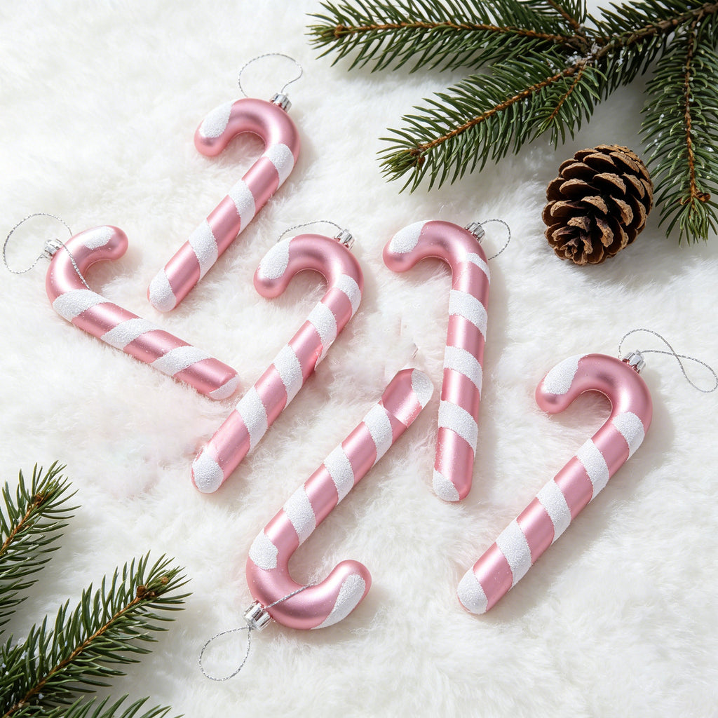 Ju7cer Lot de 6 pendentifs de sapin de Noël en rotin, pour décorer les sapins de Noël, convient pour les mariages, Pâques, anniversaires, vacances, Noël, décoration intérieure, rose poudré + blanc