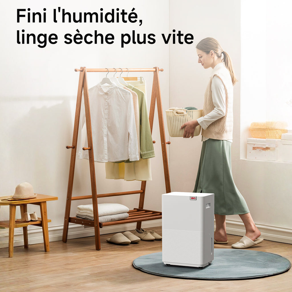 VINO Déshumidificateur intelligent, Commande Wi-Fi, 20 L/jour, R290, Économe en énergie, Réservoir 2,5 L, Idéal pour pièces de 40 m²