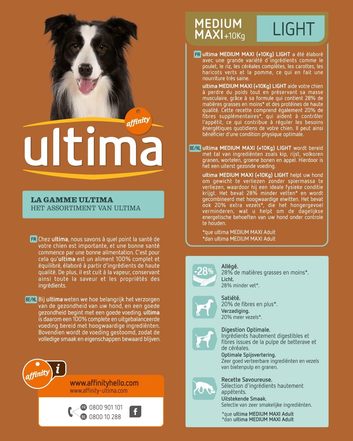 ULTIMA Nourriture pour Chien Maxi Moyen Légère Poulet 2 kg