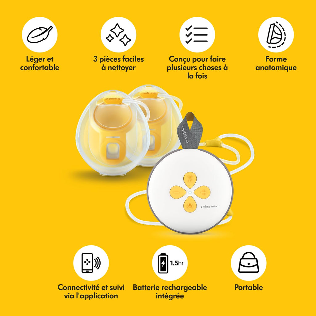MEDELA Swing Maxi Hands-Free - Tire-lait électrique double, coquilles 21/24 mm