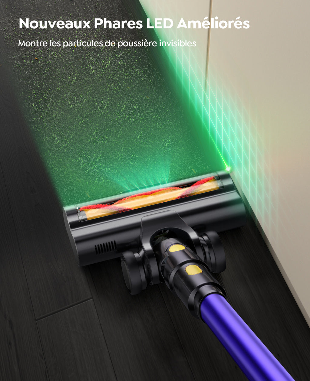 laresar X11 Aspirateur sans fil, 55 kPa / 550 W, autonomie 60 min, réservoir 2 L, LED verte, écran tactile, pour poils d'animaux, tapis et sols durs