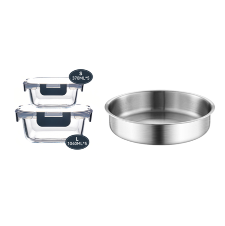 JORDAN&JUDY Boîte de conservation alimentaire noire à fermeture par encliquetage, ensemble de 10 pièces, verre + Maxcook 24 cm / 9,45 pouces, plat en acier inoxydable 304