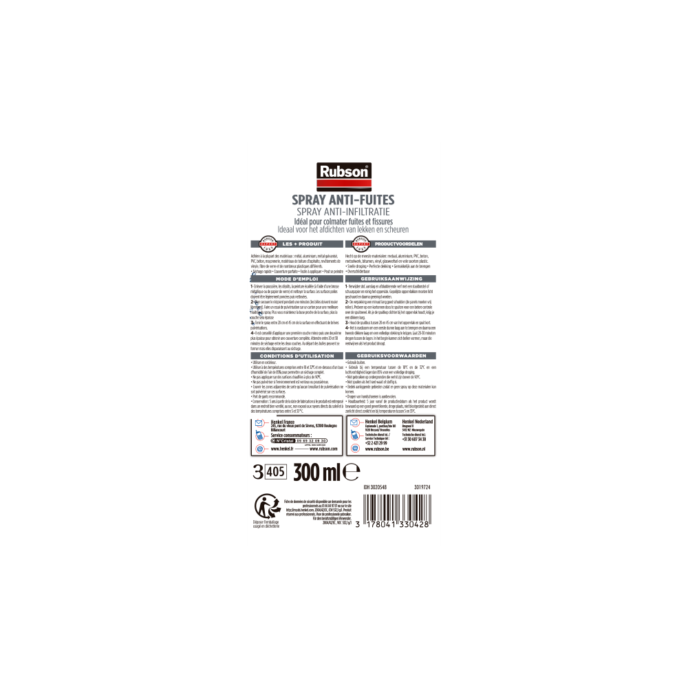 Henkel Rubson Revêtement Waterproof en Spray Anti-Fuites Noir (aérosol 300 ml), pour colmater fuites et fissures, caoutchouc liquide pour réparations, séchage rapide
