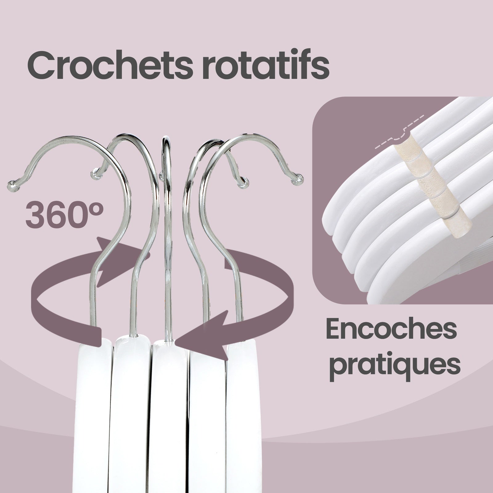 JOYFURNOS Cintres en Bois Blanc & Argent (Lot de 20) – Encoches sur les Épaules, Crochet Pivotant à 360°, Barre Antidérapante pour Pantalons – Parfait pour Costumes, Chemises & Manteaux