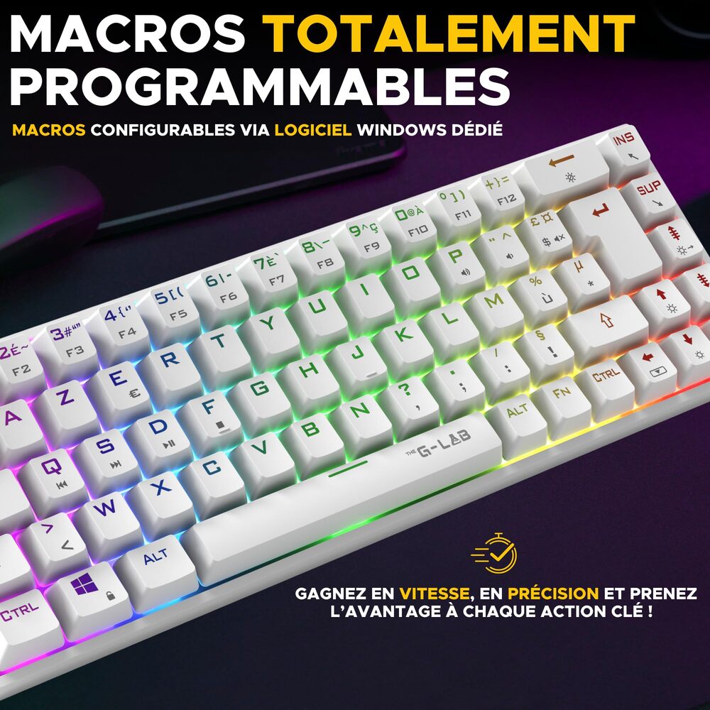 THE G-LAB Keyz Titanium Clavier Gaming Mécanique Switch Rouge Filaire RGB 65% - AZERTY- Blanc