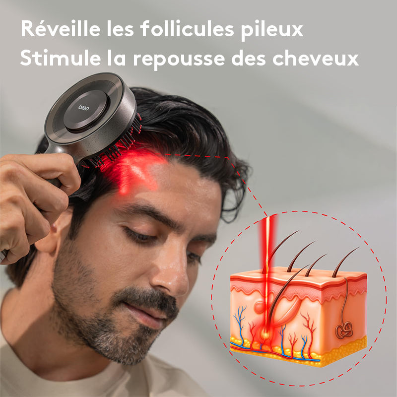 breo Scalp 3L peigne laser de repousse capillaire avec technologie infrarouge 650 nm, masseur du cuir chevelu à 360°, conception étanche, stimulation efficace du cuir chevelu et repousse des cheveux
