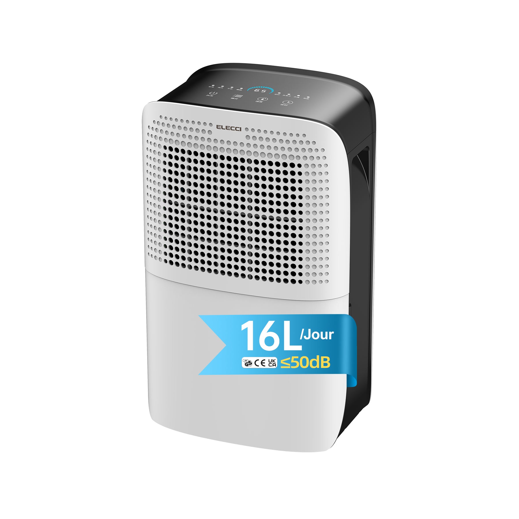 ELECCI Déshumidificateurs 16 L/j avec tuyau d’évacuation, réservoir d’eau de 3,1 L, 4 modes, réfrigérant R290, évacuation continue, dégivrage automatique, minuterie 24 h
