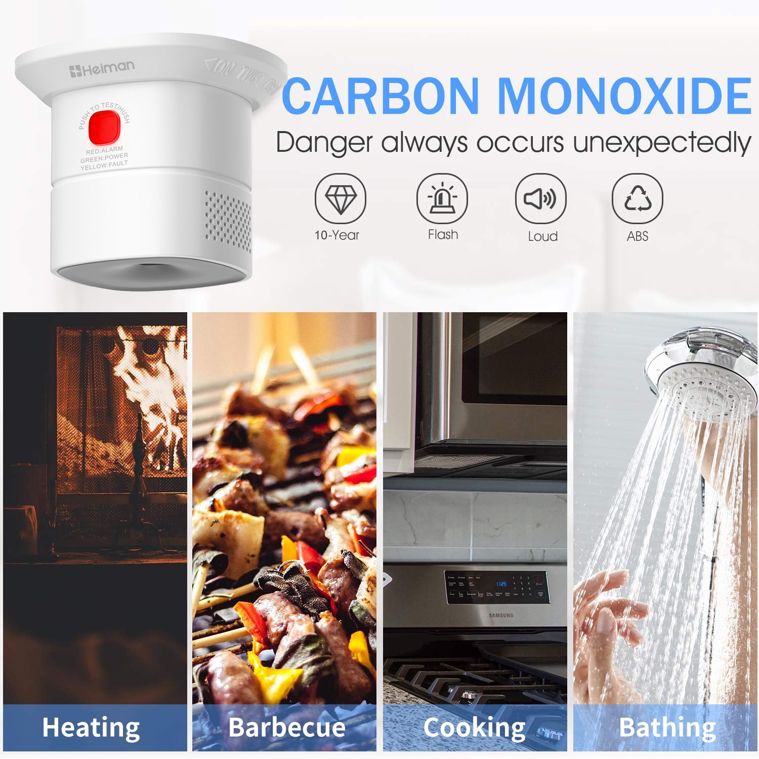 Heiman Mini détecteur de monoxyde de carbone | Red Dot Design Award, certifié EN 50291, alarme de 85 dB, réponse de haute précision, installation facile