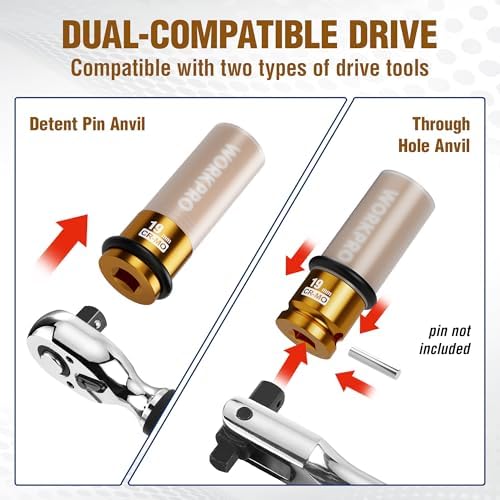 WORKPRO Douille de perceuse 1/2" jaune, protège-pneu, avec anse de gomme, 19 mm