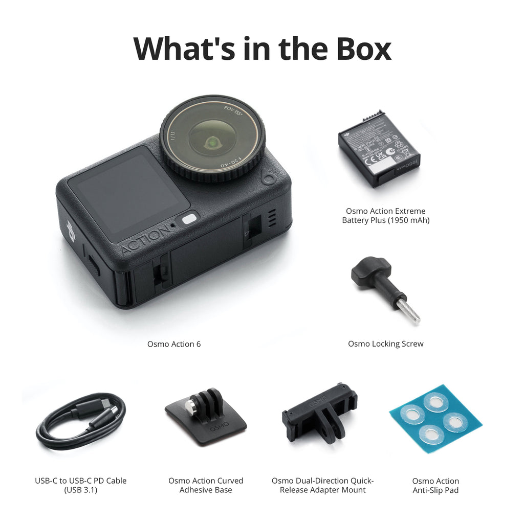 DJI Osmo Action 6 Pack standard Caméra d’action, Capteur carré 1/1,1″, Ouverture variable, 4K, Autonomie de batterie 4 h